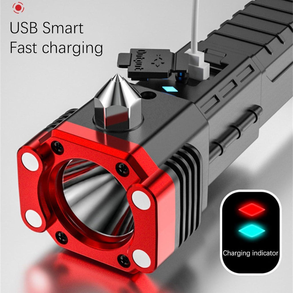 High-power Led Torch Light Rechargeable Flashlight And Multifunctional Tactical Hammer & Power Bank To Charge the Phone With Box