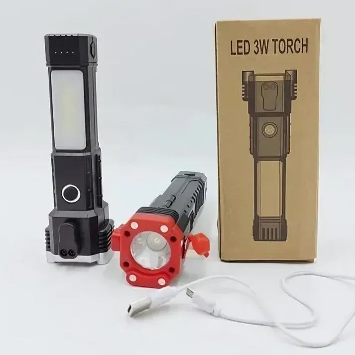 High-power Led Torch Light Rechargeable Flashlight And Multifunctional Tactical Hammer & Power Bank To Charge the Phone With Box