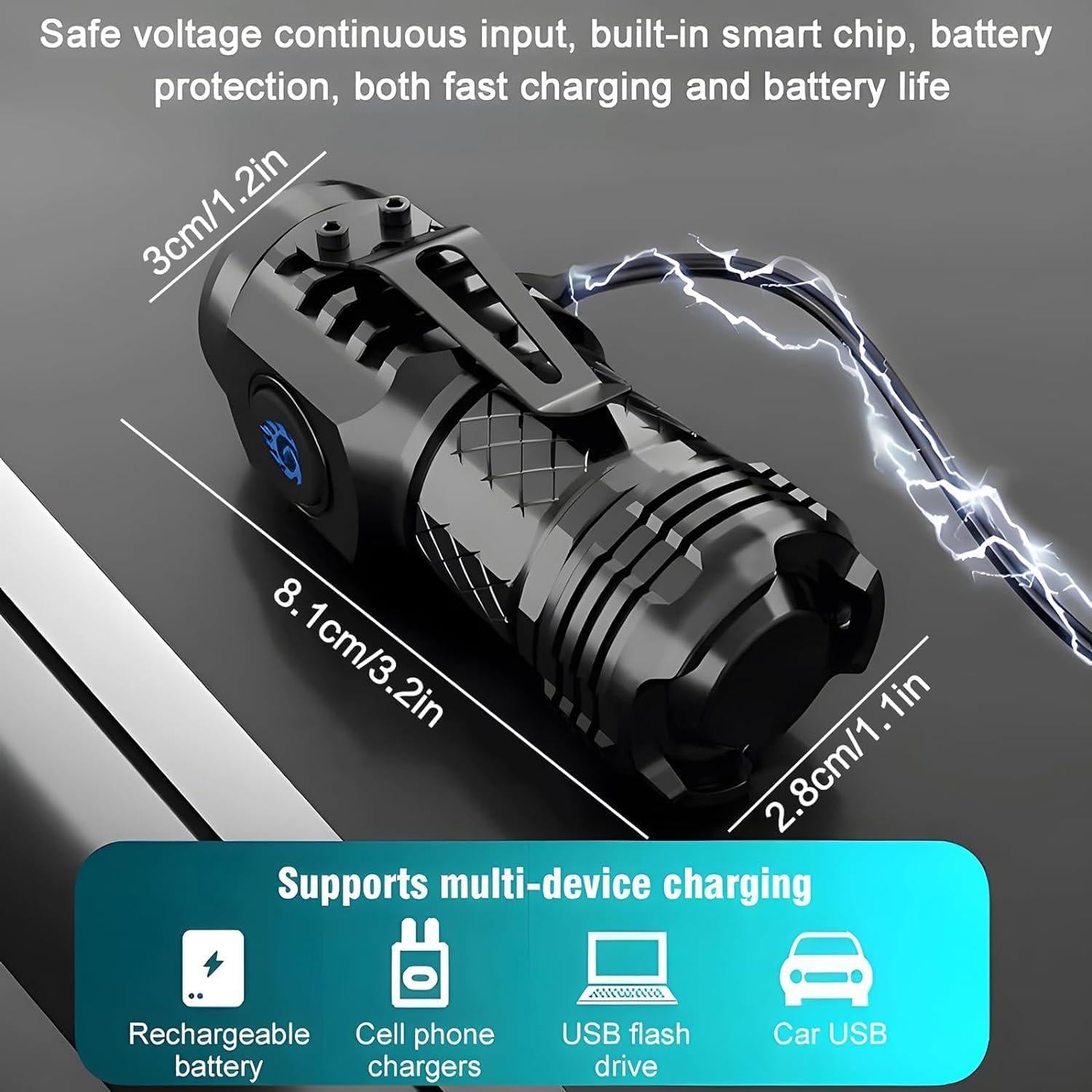 Three Eye Mini Flashlight Portable Outdoor LED Flashlights High Lumens Three Eyed Rechargeable Long Range For Outdoor